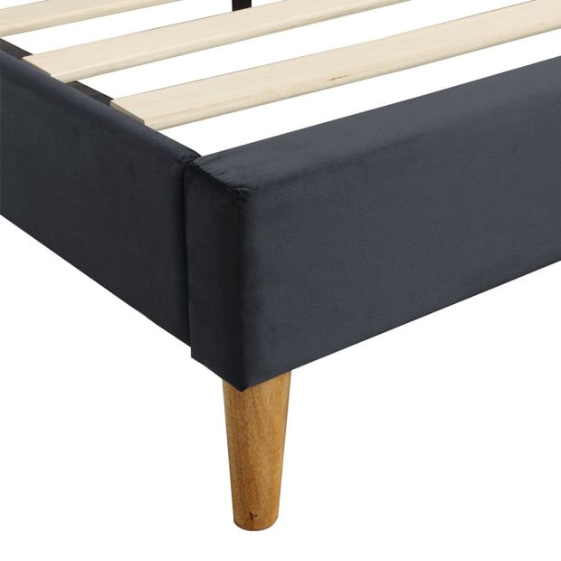 Bed Frame Queen Mattress Base Platform Wooden Velvet Headboard Grey Image 5