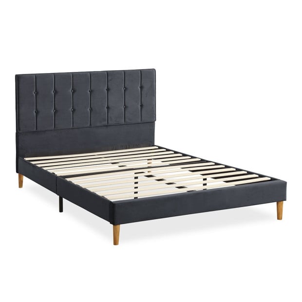 Bed Frame Queen Mattress Base Platform Wooden Velvet Headboard Grey