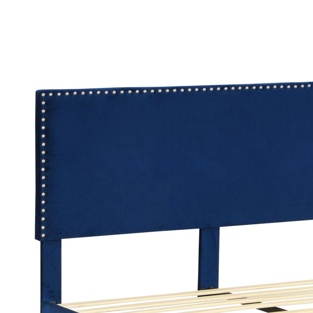 Bed Frame Queen Mattres Base Platform Wooden Velvet Headboard Blue Image 4