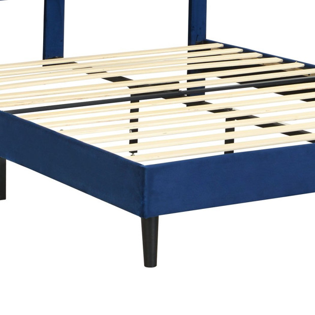 Bed Frame Queen Mattres Base Platform Wooden Velvet Headboard Blue Image 6