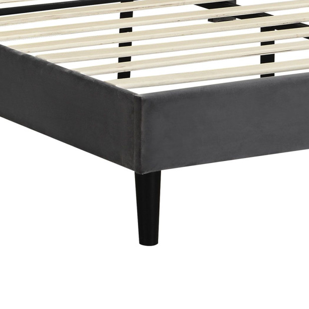 Bed Frame Queen Mattress Base Platform Wooden Velevt Headboard Grey Image 5