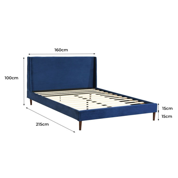 Bed Frame Queen Mattress Base Platform Wooden Headboard Blue Image 3