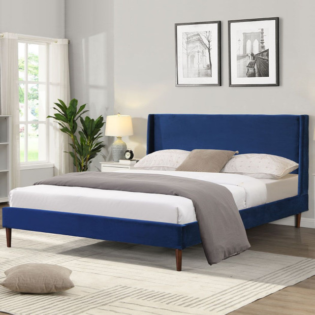 Bed Frame Queen Mattress Base Platform Wooden Headboard Blue Image 7