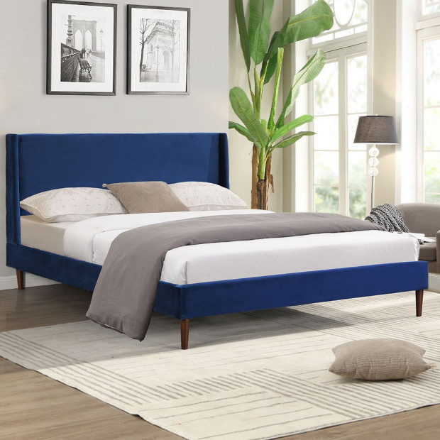 Bed Frame Queen Mattress Base Platform Wooden Headboard Blue Image 8