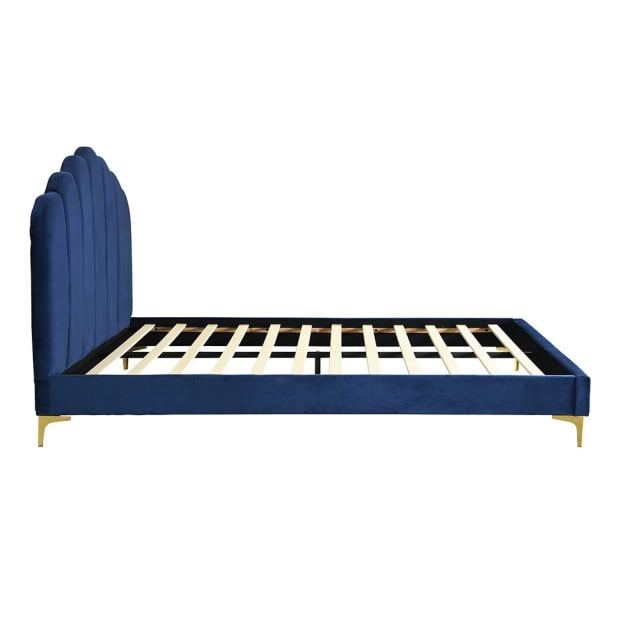 Bed Frame Mattress Base Platform Wooden Velevt Headboard Blue - Queen Image 4