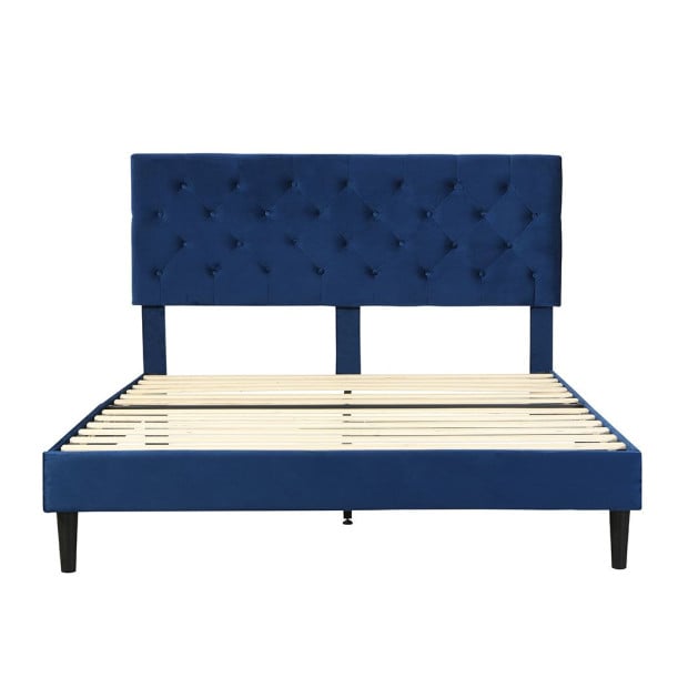 Queen Mattress Base Platform Wooden Velevt Headboard Bed Frame Image 2