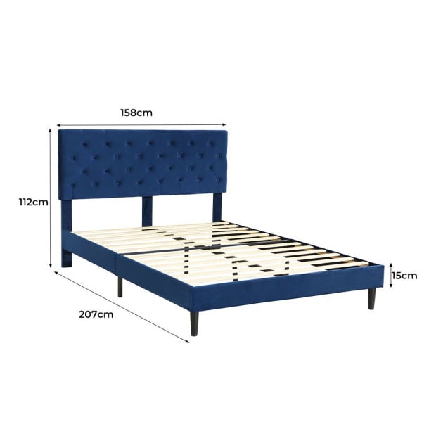 Queen Mattress Base Platform Wooden Velevt Headboard Bed Frame Image 3