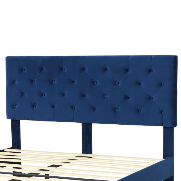 Queen Mattress Base Platform Wooden Velevt Headboard Bed Frame Image 4