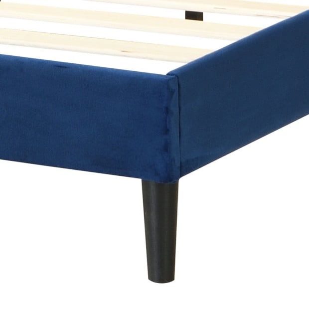 Queen Mattress Base Platform Wooden Velevt Headboard Bed Frame Image 6