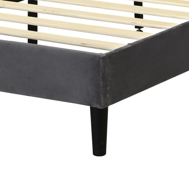 Bed Frame Base Mattress Platform Wooden Velevt Headboard Queen Grey Image 6