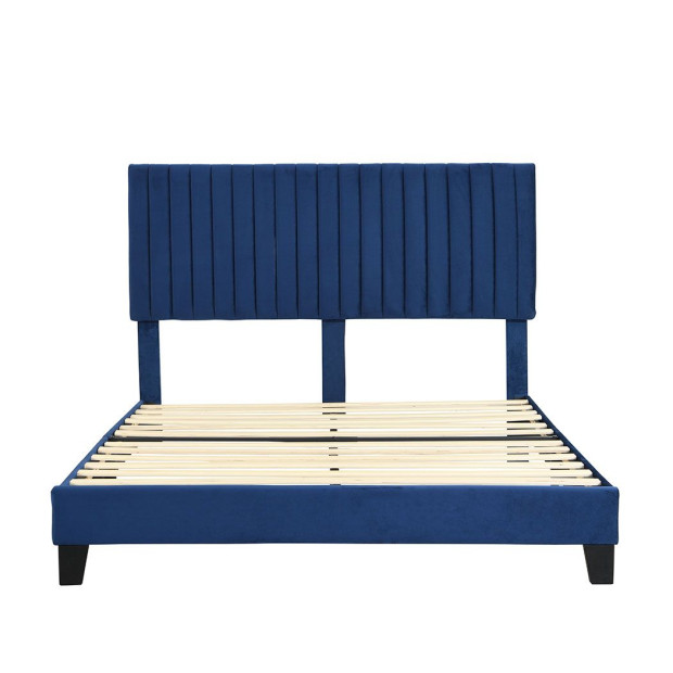 Bed Frame Queen Size Mattress Base Platform Wooden Headboard Blue Image 2