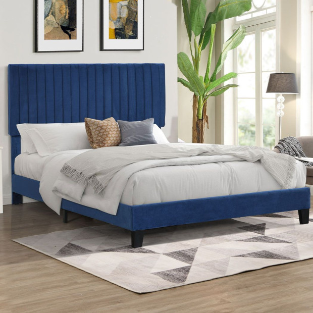 Bed Frame Queen Size Mattress Base Platform Wooden Headboard Blue Image 8