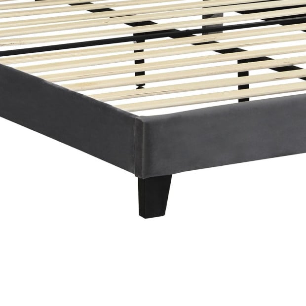 Bed Frame Queen Mattress Platform Base Wooden Velevt Headboard Grey Image 4
