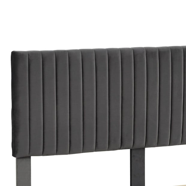 Bed Frame Queen Mattress Platform Base Wooden Velevt Headboard Grey Image 5
