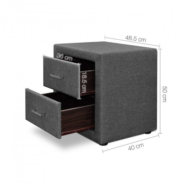 Fabric Bedside Table Grey
