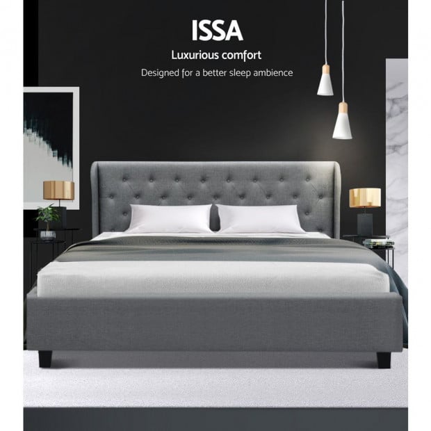 King Size Gas Lift Bed Frame Base Storage Grey Fabric Wooden Image 3