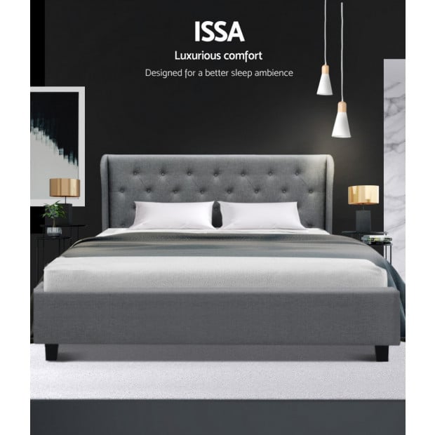 Queen Size Gas Lift Bed Frame Base With Storage Grey Fabric Wooden Image 3