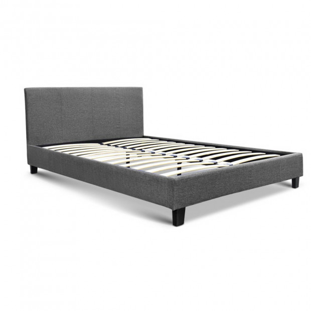 Double Size Fabric Bed Frame Headboard Grey