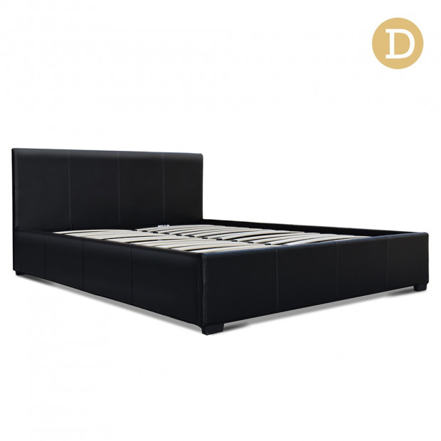 Double Size PU Leather and Wood Bed Frame Headborad - Black