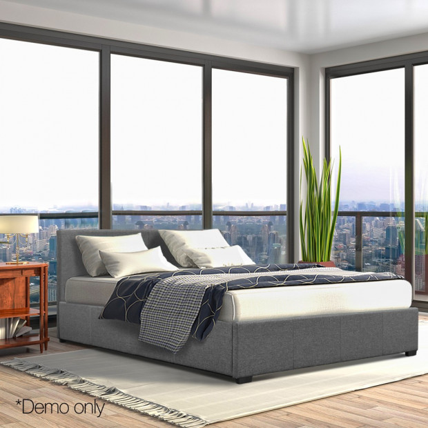 Double Size Fabric and Wood Bed Frame Headborad - Grey Image 8