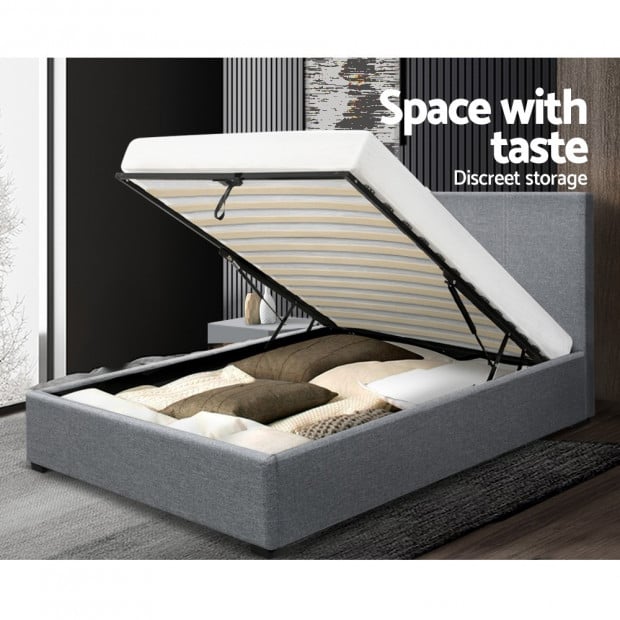 King Single Size Gas Lift Bed Frame Base Storage Grey Fabric NINO Image 7