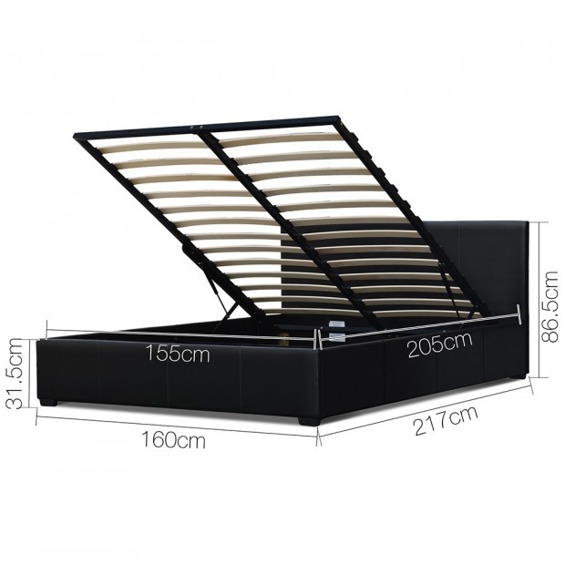 Queen Size PU Leather and Wood Bed Frame Headborad - Black Image 1