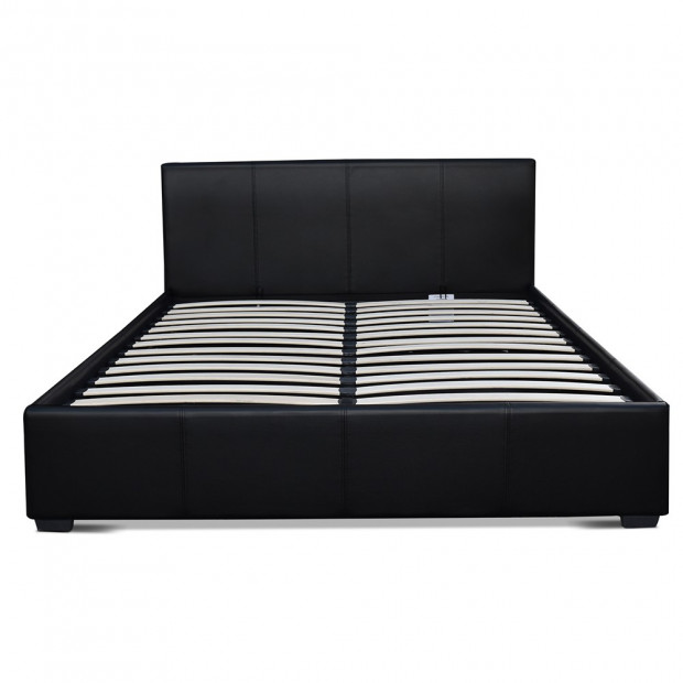 Queen Size PU Leather and Wood Bed Frame Headborad - Black Image 2