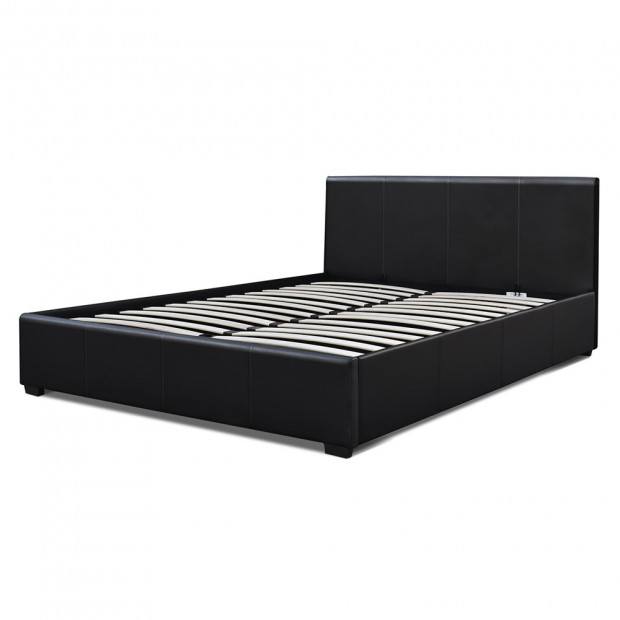 Queen Size PU Leather and Wood Bed Frame Headborad - Black Image 3