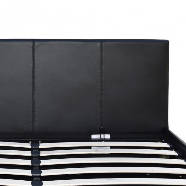 Queen Size PU Leather and Wood Bed Frame Headborad - Black Image 6