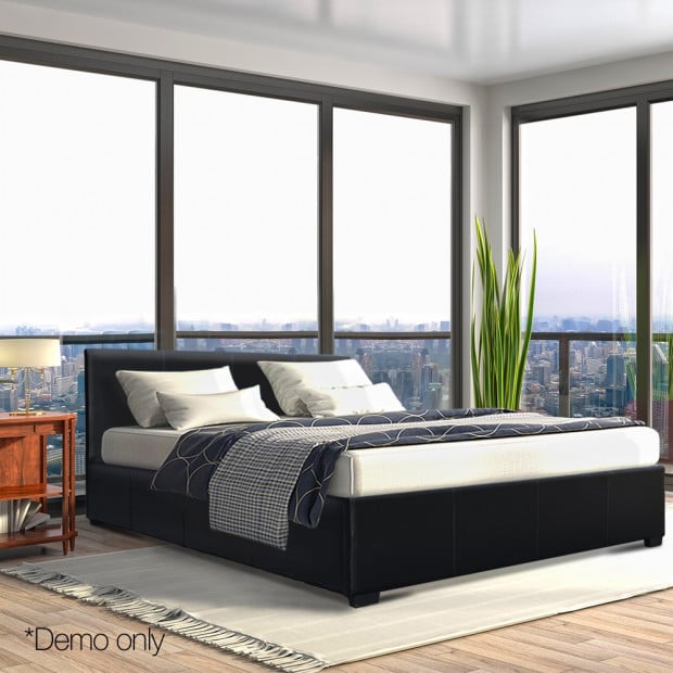 Queen Size PU Leather and Wood Bed Frame Headborad - Black Image 10