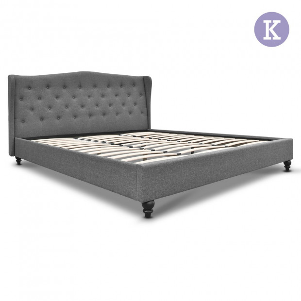 King Size Wooden Upholstered Bed Frame Headborad - Grey