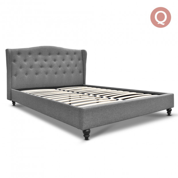 Queen Size Wooden Upholstered Bed Frame Headborad - Grey