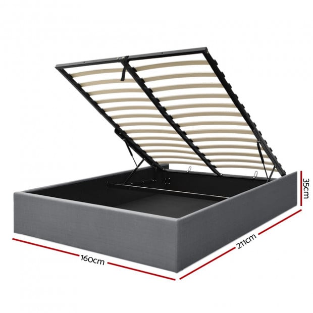 Queen Size Gas Lift Bed Frame Base With Storage Platform Fabric Image 2