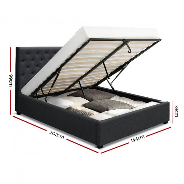 Bed Frame Double Size Gas Lift Base With Storage Fabric Charcoal Vila Image 2