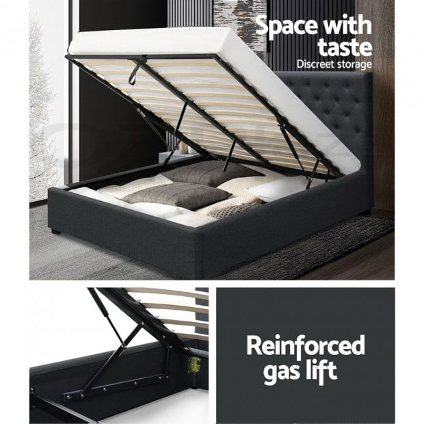 Bed Frame Double Size Gas Lift Base With Storage Fabric Charcoal Vila Image 4