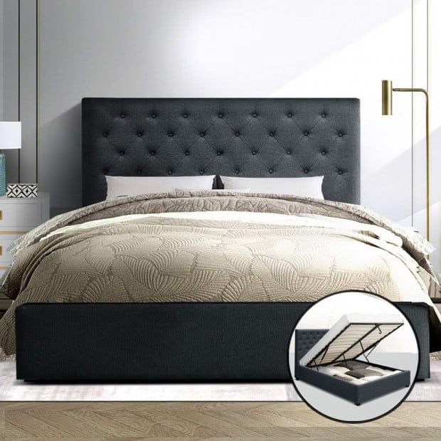 Bed Frame Double Size Gas Lift Base With Storage Fabric Charcoal Vila Image 7