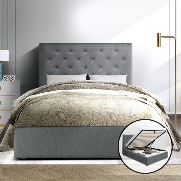 VILA King Single Size Gas Lift Bed Frame With Storage Mattress Grey Image 7