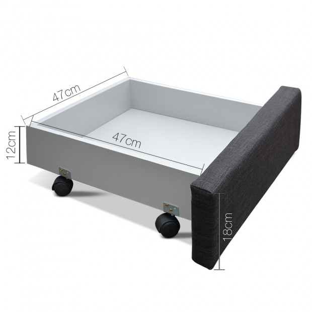 Double Size Fabric Bed Frame Headboard with Drawers - Charcoal Image 2
