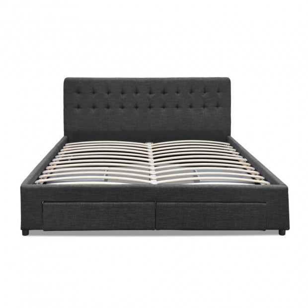 Double Size Fabric Bed Frame Headboard with Drawers - Charcoal Image 3