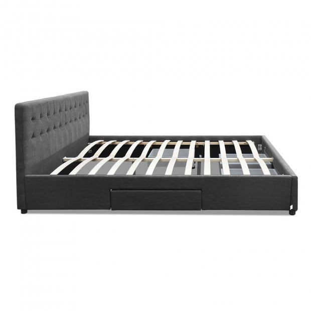 Double Size Fabric Bed Frame Headboard with Drawers - Charcoal Image 4