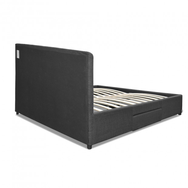 Double Size Fabric Bed Frame Headboard with Drawers - Charcoal Image 5