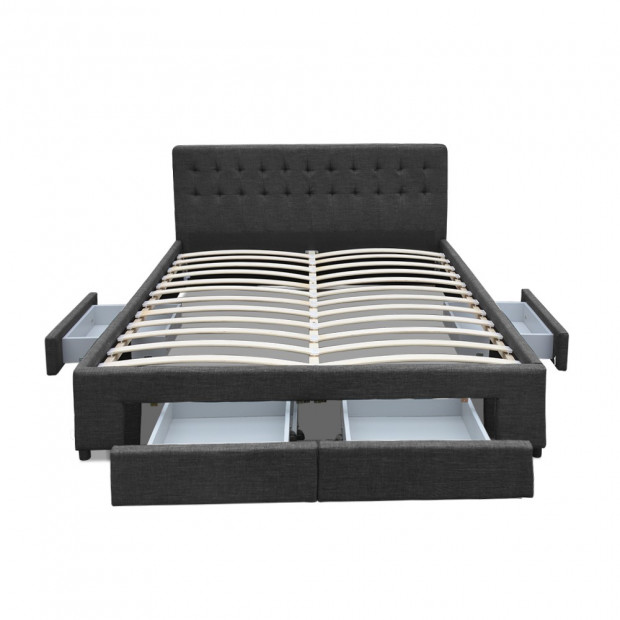 Double Size Fabric Bed Frame Headboard with Drawers - Charcoal Image 6