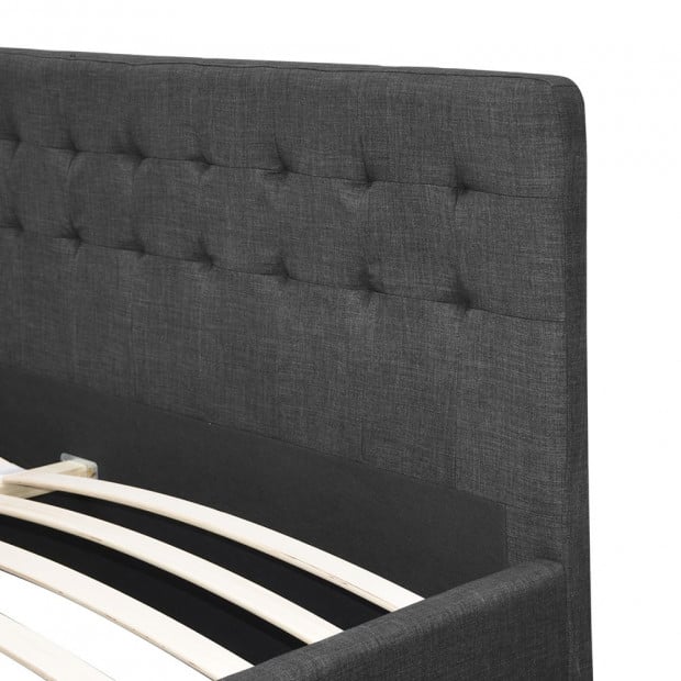 Double Size Fabric Bed Frame Headboard with Drawers - Charcoal Image 7
