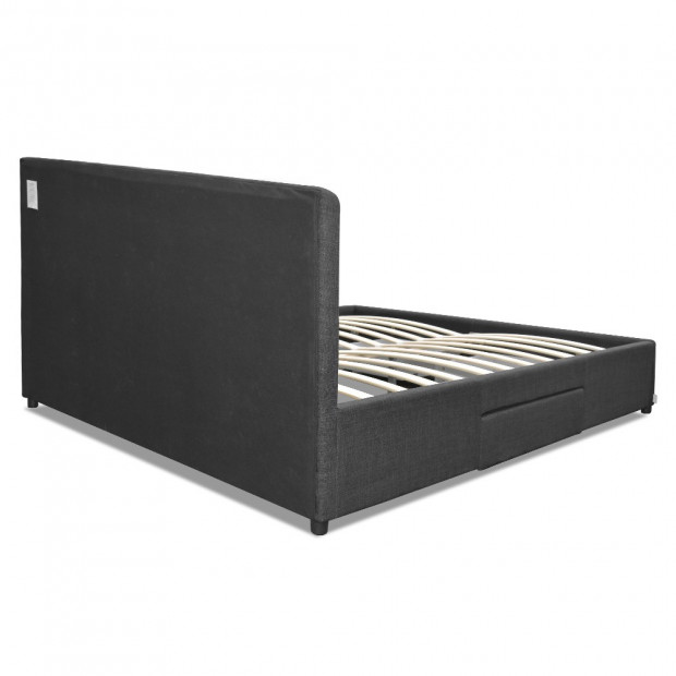 King Size Fabric Bed Frame Headboard with Drawers Charcoal