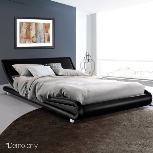Queen Size PU Leather Bed Frame - Black Image 8