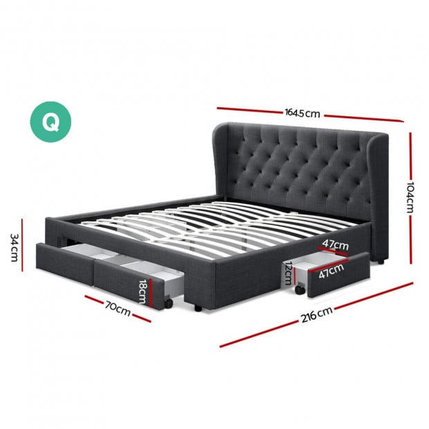 Queen Size Bed Frame Base Mattress With Storage Drawer Charcoal Image 2