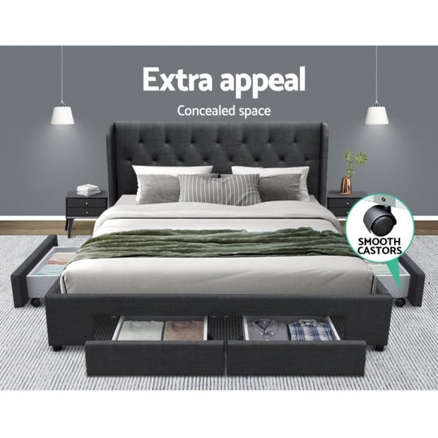 Queen Size Bed Frame Base Mattress With Storage Drawer Charcoal Image 3