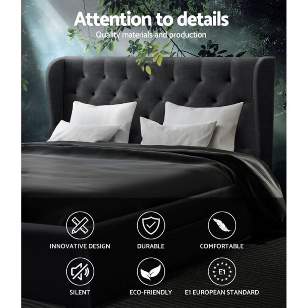 Queen Size Bed Frame Base Mattress With Storage Drawer Charcoal Image 4