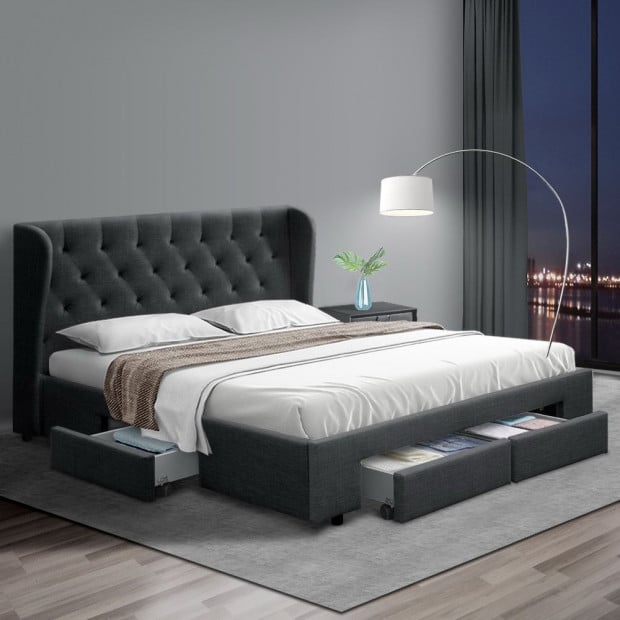 Queen Size Bed Frame Base Mattress With Storage Drawer Charcoal Image 7