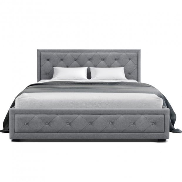 Bed Frame Double Size Gas Lift Base With Storage Grey Fabric TIYO Image 3